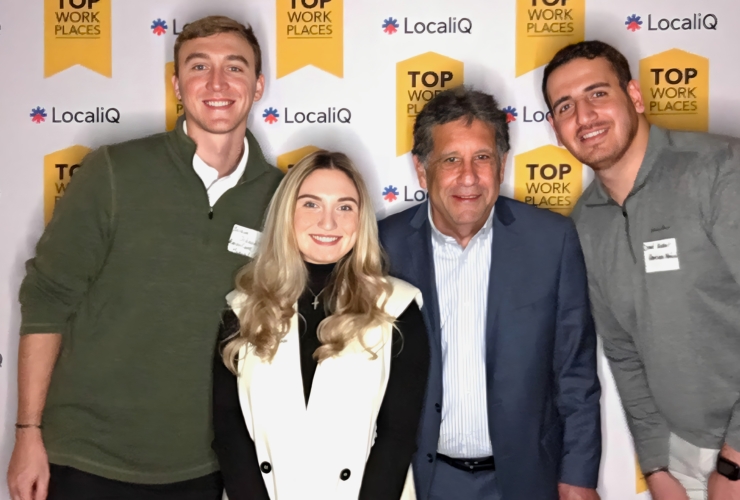 AmeriCare Medical team at the Top Workplace event. From left to right: Joshua Schacht (HR Generalist); Madelyn Darbonne (Marketing Specialist); Greg Jamian (President & CEO); David Kashat (HR Recruiter).